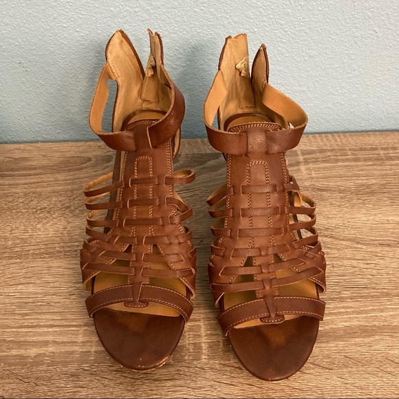 American Eagle Gladiator Peep Toe Wedge Heels - Brown - Size 11 - Picture 4 of 8